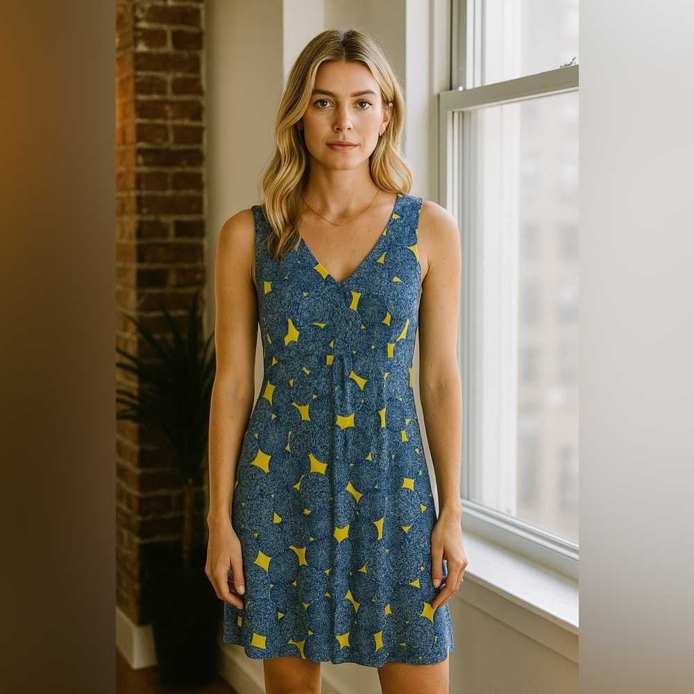 Boden Blue Yellow Abstract Sleeveless Dress size 8